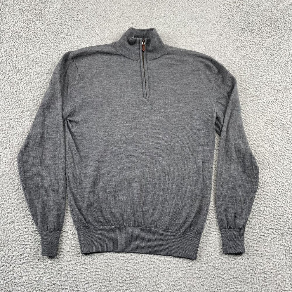 Thomas Pink Sweater Mens Small Grey 100% Wool 1/4 Zip Pullover